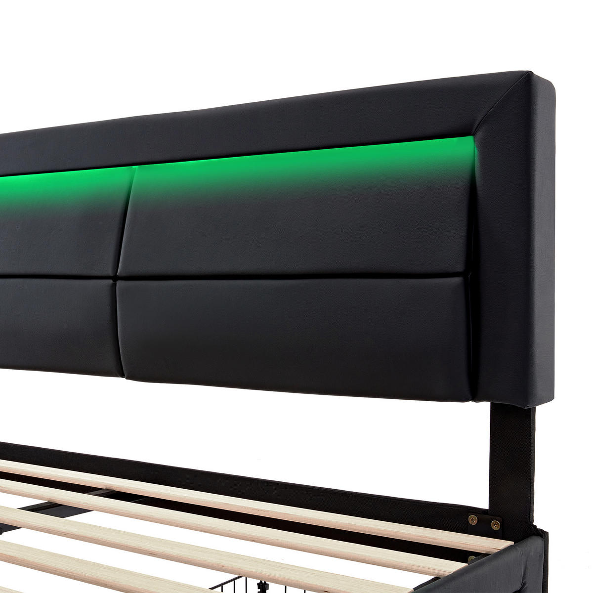 POLSTERBETT 140/190 cm Schwarz PU mit LED-Beleuchtung und USB-Ladefunktion - Schwarz, Kunststoff (140/190cm) - OKWISH