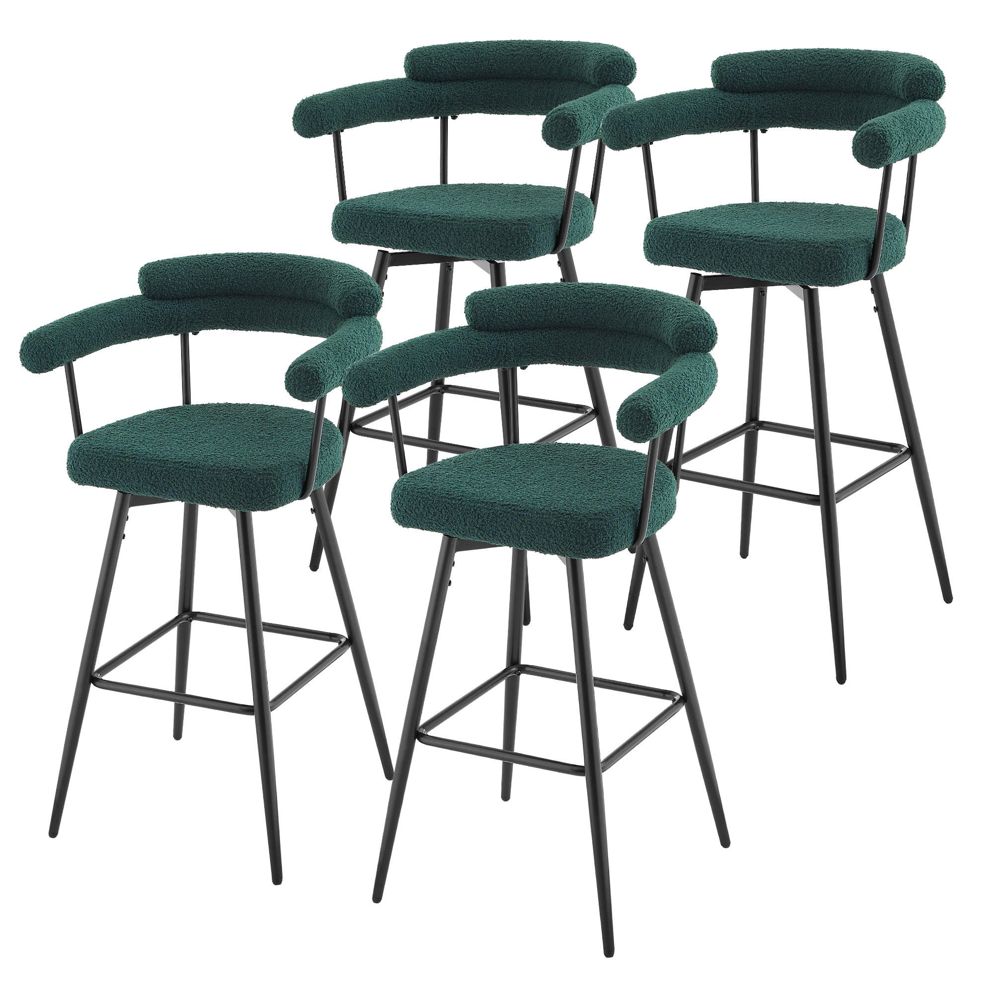 ML-DESIGN BAROVÉ STOLIČKY 4ks otočné tmavě zelené s plyšovým potahem, výška 76 cm