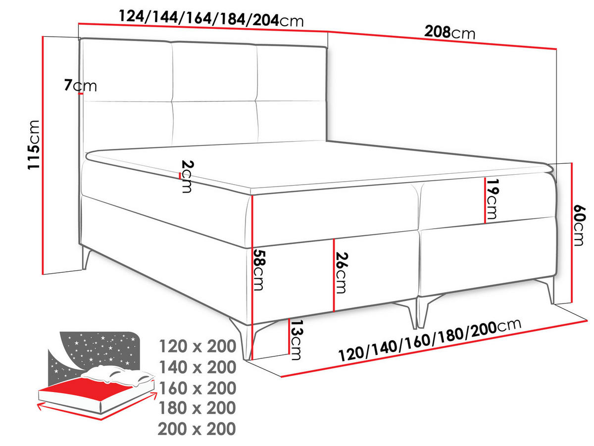BOXBETT Fava - Blau, Holz/Textil (140/200cm) - MIRJAN24