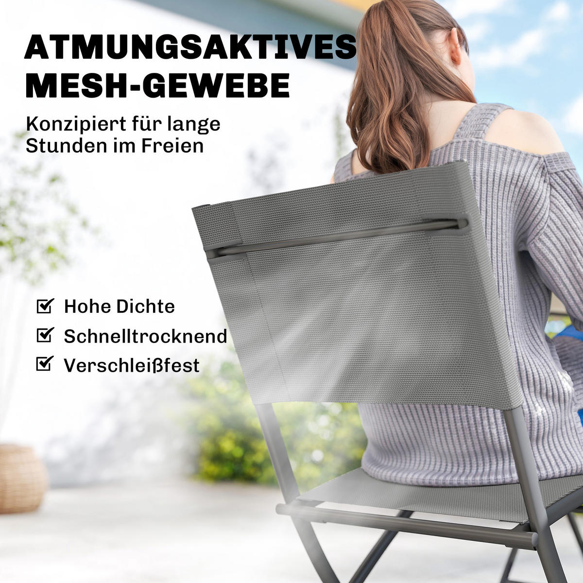 OUTDOOR-ESSGRUPPE 5er Set Stahl Netzstoff Grau - Grau, Textil/Metall - Outsunny