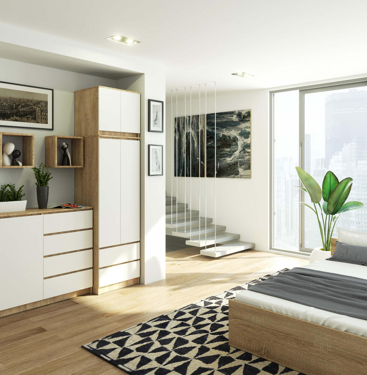 KLEIDERSCHRANK Eiche Sonoma, Weiß 234/60/51 - Weiß/Sonoma Eiche, Holzwerkstoff (60/234/51cm) - RAUMHIRSCH FURNITURE