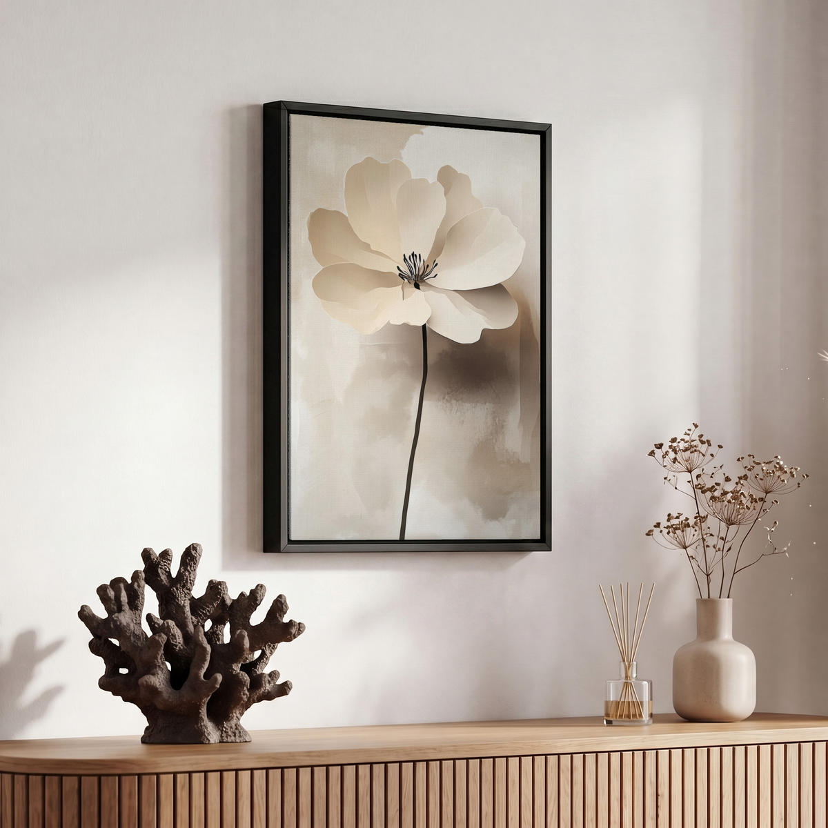 LEINWAND Bilder mit Rahmen - Blume - Beige - Farbe - Schatten - 20x30 - Creme, Textil (20/30cm) - MuchoWow