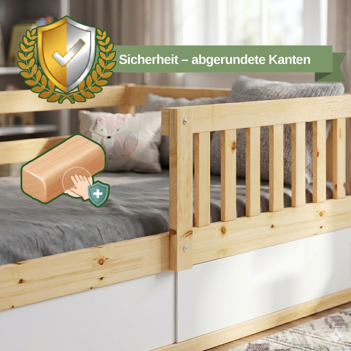 KINDERBETT Smart, 80x160, mit Stauraum Pine - Naturfarben, Holz (80/160cm) - Interbeds
