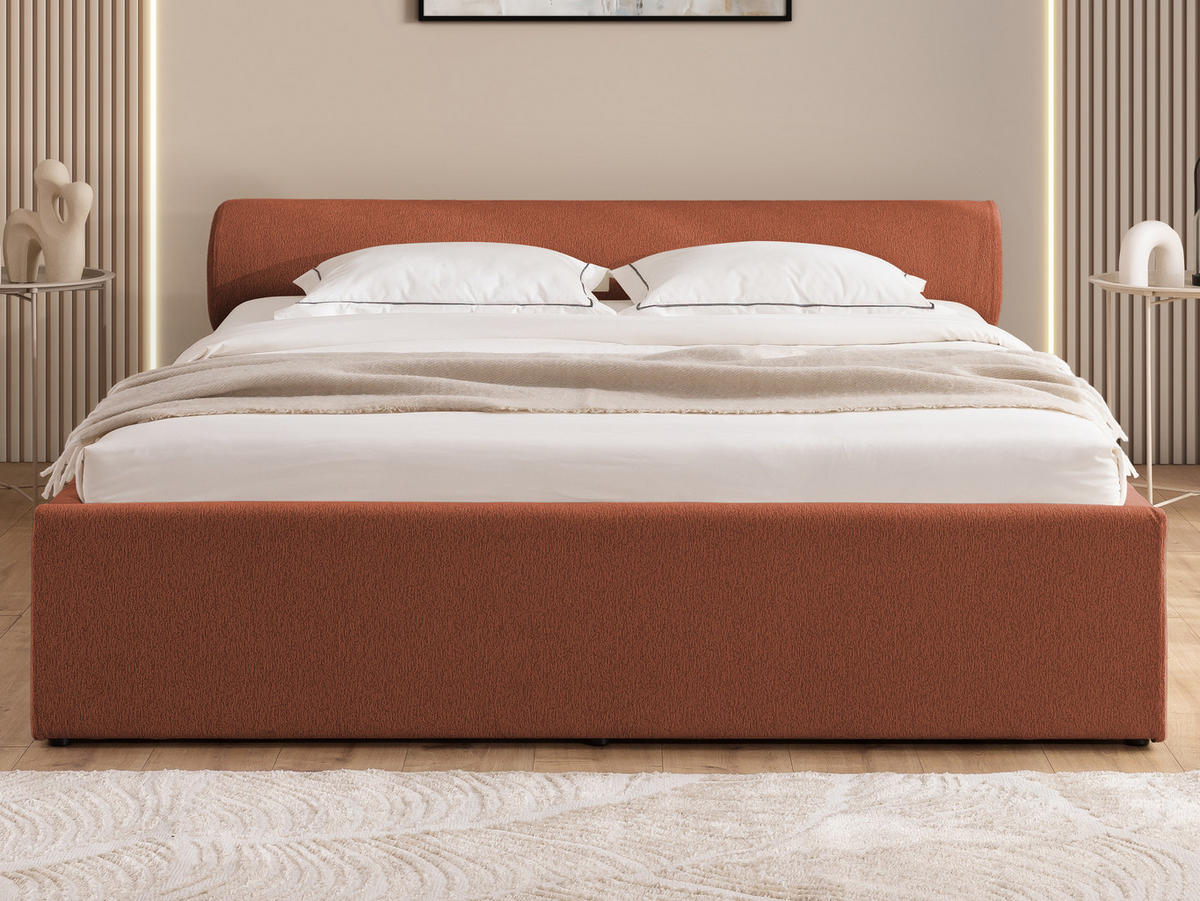 POLSTERBETT 180/200 cm Josy im Designer-Look mit Bettkasten und Lattenrost aus Terrakotta Chenille-Stoff - Terra cotta/Schwarz, Holz/Kunststoff (180/200cm) - S-Style Möbel