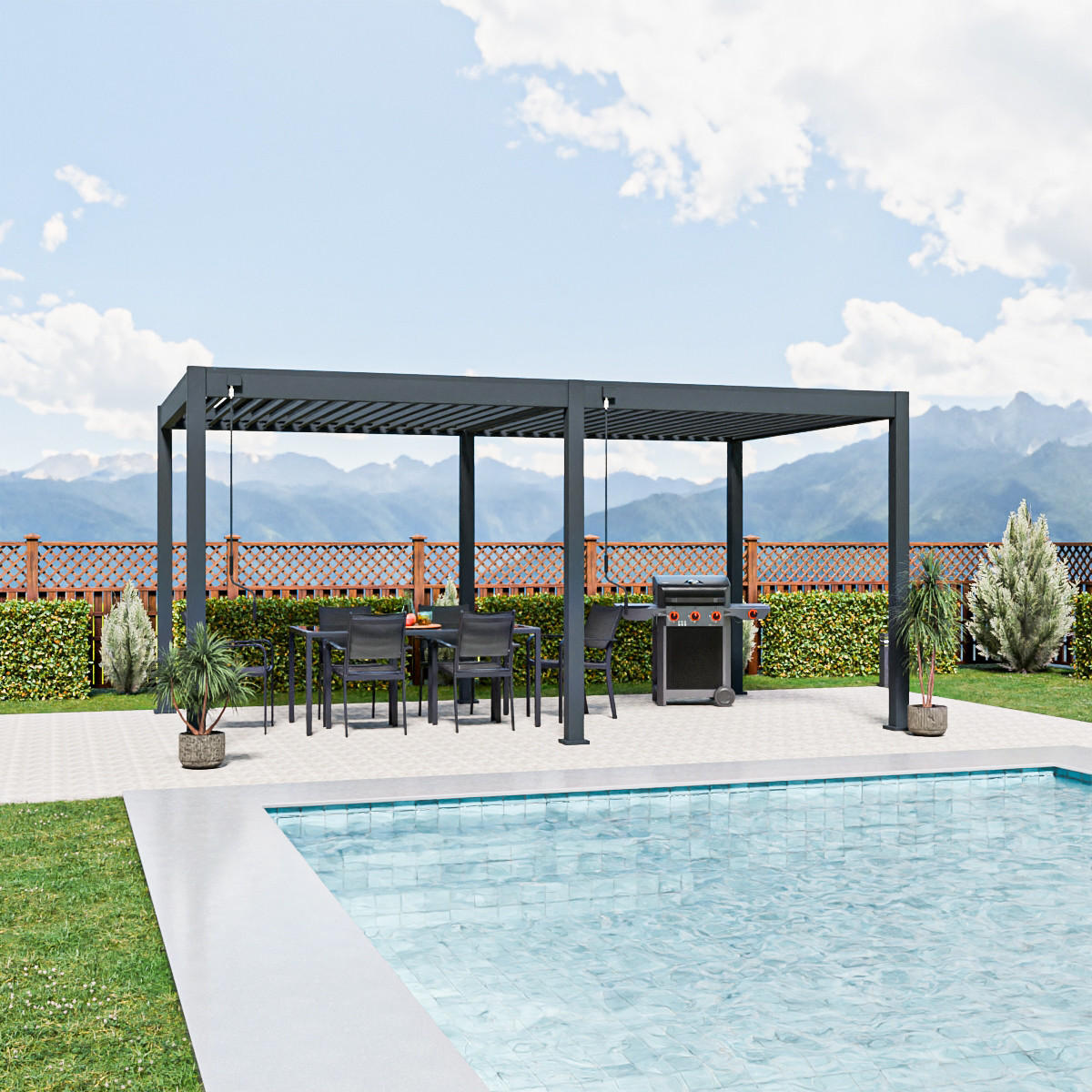 PERGOLA Terrassenüberdachung Trumpf | Alu-Stahl Pavillon | 3 x 5,3 M | anthrazit | Pergola - Anthrazit, Metall (530/255/300cm) - PergoLine