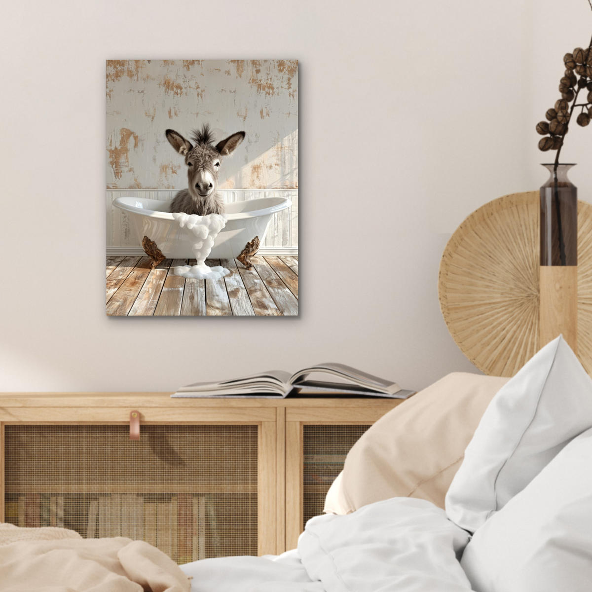 KOVOVÝ OBRAZ Osol - Zvieratá - Vaňa - Pena 30x40 cm - biela, kov (30/40cm) - MuchoWow