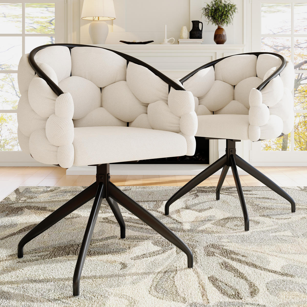 LUXUSSTUHL 2-Tlg Drehbar 360°, Ergonomisch, Beige Esszimmerstuhl - Beige, Metall (45/77.5/44cm) - FLIEKS