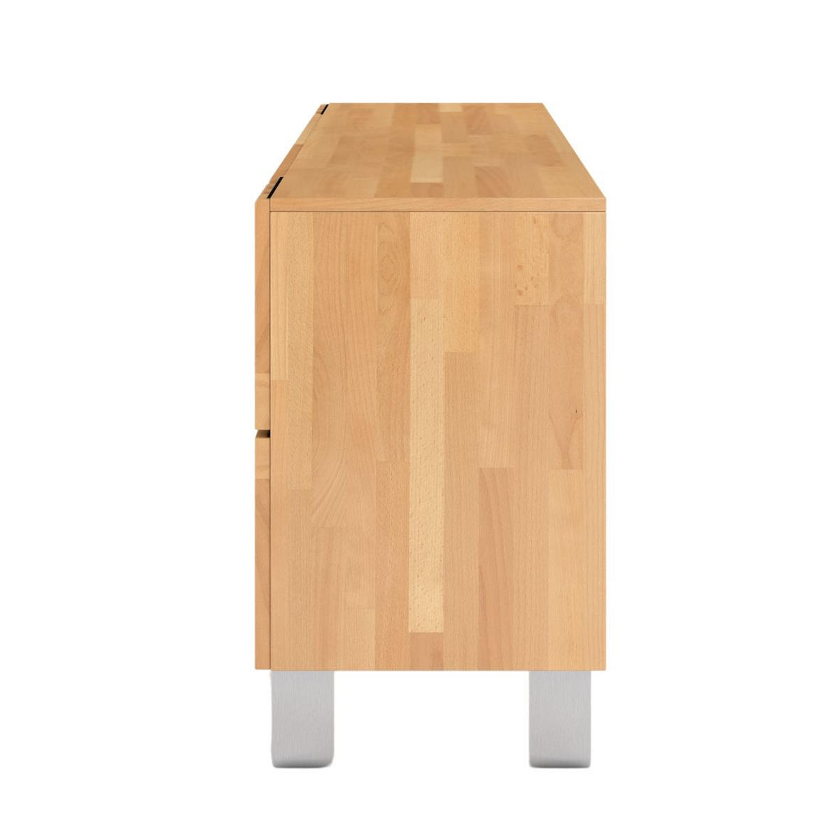 MASSIVHOLZKOMMODE Kielce mit Metallfüßen, Buche - lackiert, Naturfarben, Schwarz Glas - Edelstahlfarben/Buchefarben, Holz/Metall (160/77/46cm) - Visby