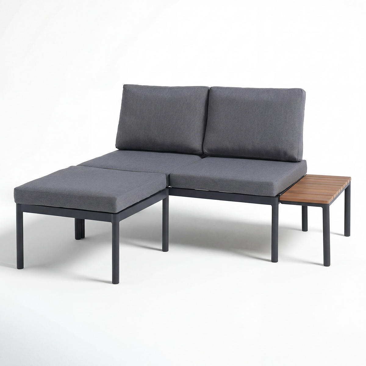 LOUNGESET - 3-teilig - Aluminium - Grau - Grau, Kunststoff/Textil - home24