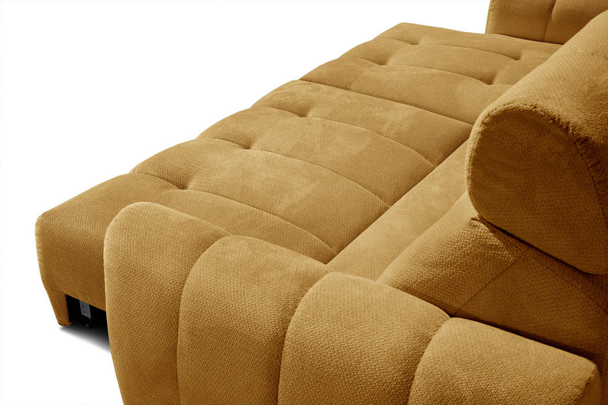 ECKSOFA KIMI 3-Sitzer, ausziehbarer Sitz, verstellbare Kopfstützen, senfgelb - Gelb/Schwarz, Holzwerkstoff/Textil (270/160cm) - Courtois Laville