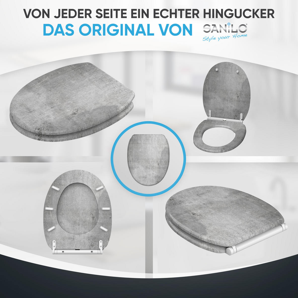 WC-SITZ mit Absenkautomatik & Top Fix Beton - Grau, Holzwerkstoff (37.7/5.5/48cm) - Sanilo