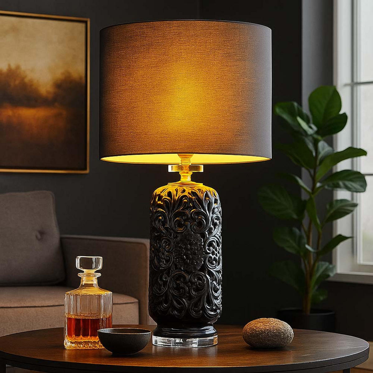 LED TISCHLEUCHTE Keramik Schwarz Textil - Schwarz, Textil (40/40/71cm) - Globo Lighting
