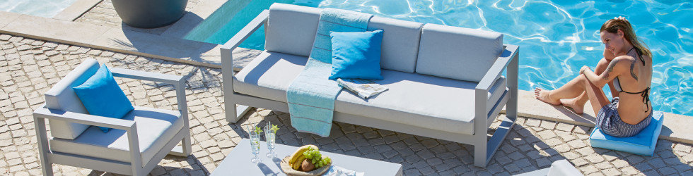 Online Only Garten Gartenmöbel Grau Blau Pool