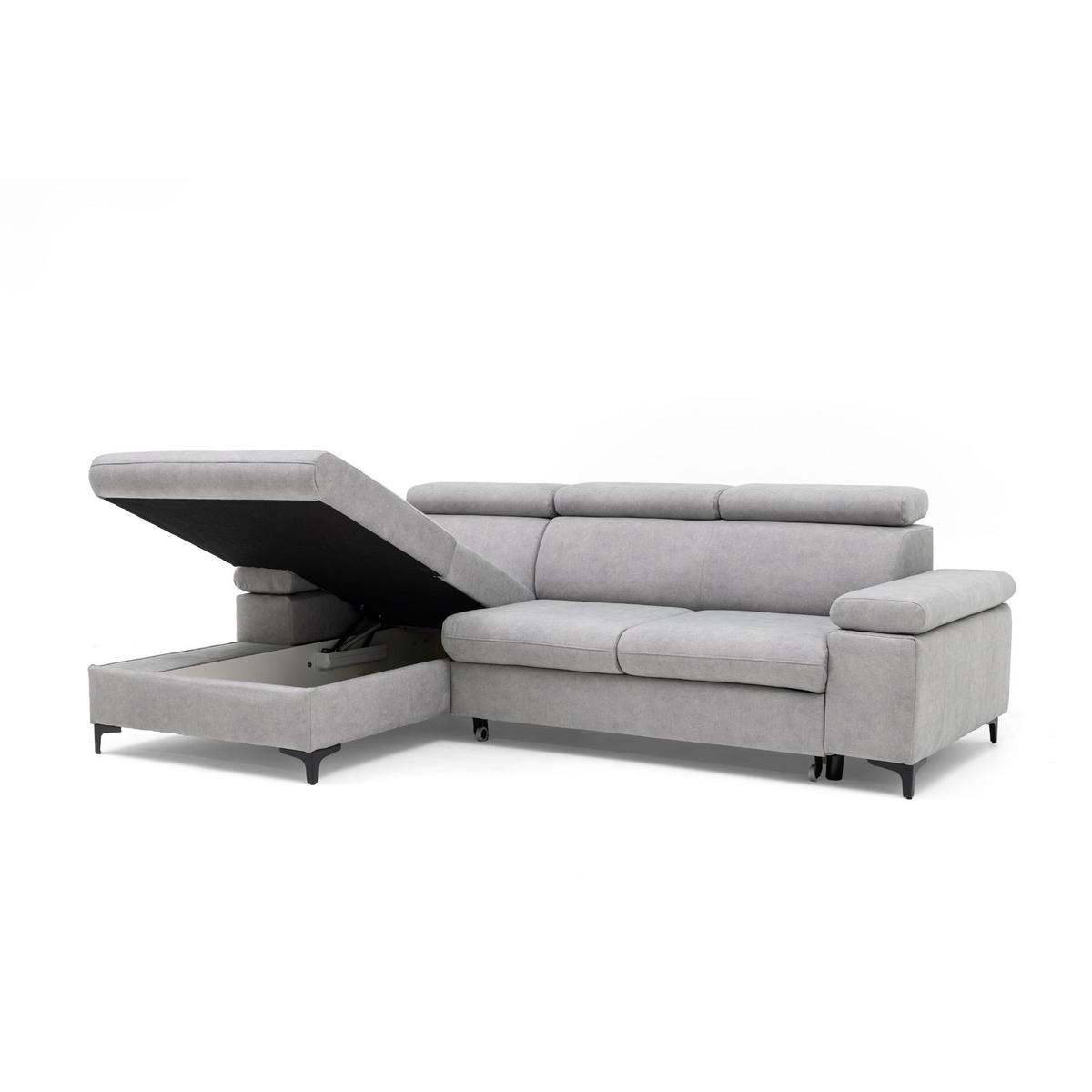 ECKSOFA MAVIC L Links mit Schlaffunktion Velours Hellgrau - Hellgrau/Schwarz, Glas/Holz (176/257cm) - Muffo