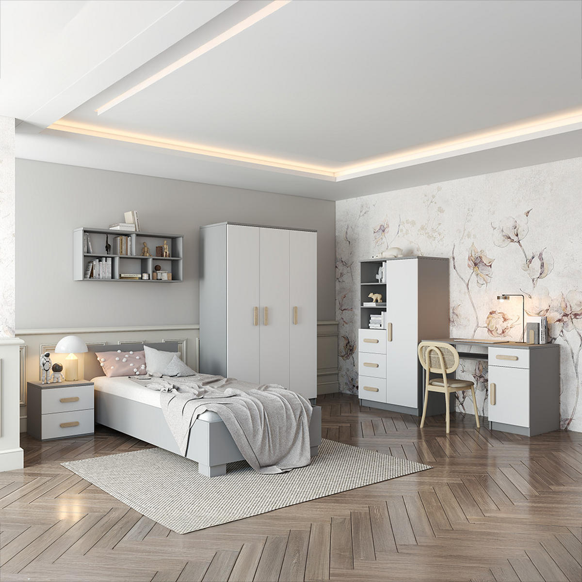 BETT 90×200 JONAS II 36 Grau/Grau - Grau, Holzwerkstoff - imoebel24