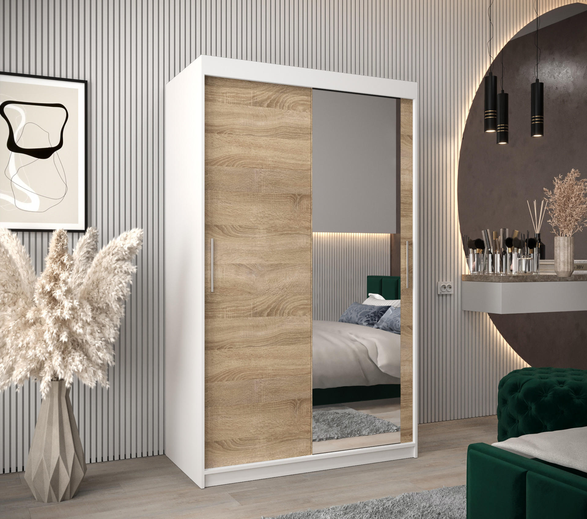 SCHWEBETÜRENSCHRANK 200/120/62 2-türig - Silberfarben/Weiß, Holz/Kunststoff (120/200/62cm) - Abiks Möbel