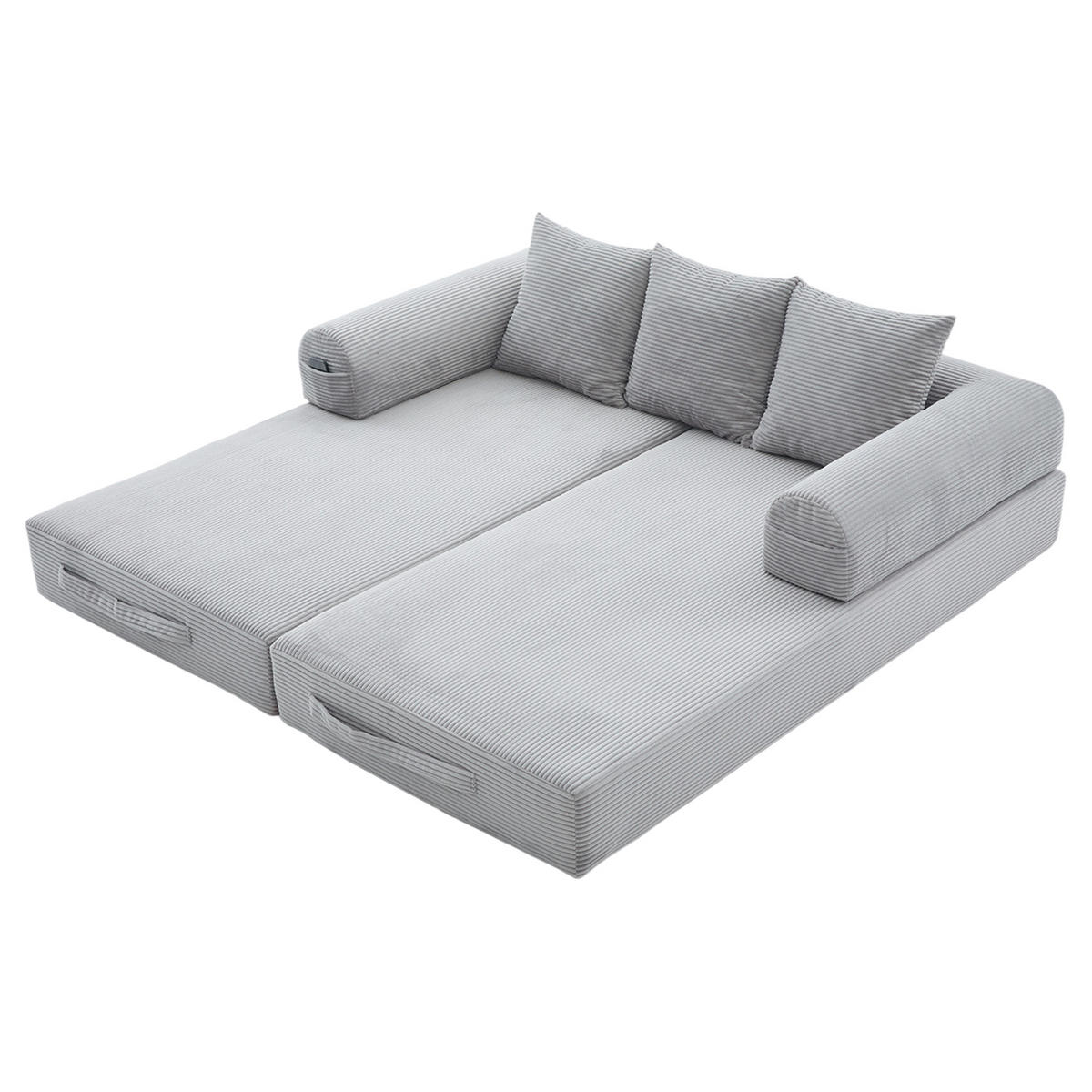 SCHLAFSOFA 200/94/67 cm Hellgrau mit Seitentaschen plus und 3 Kissen - Hellgrau, Textil (200/67/94cm) - Oxeza