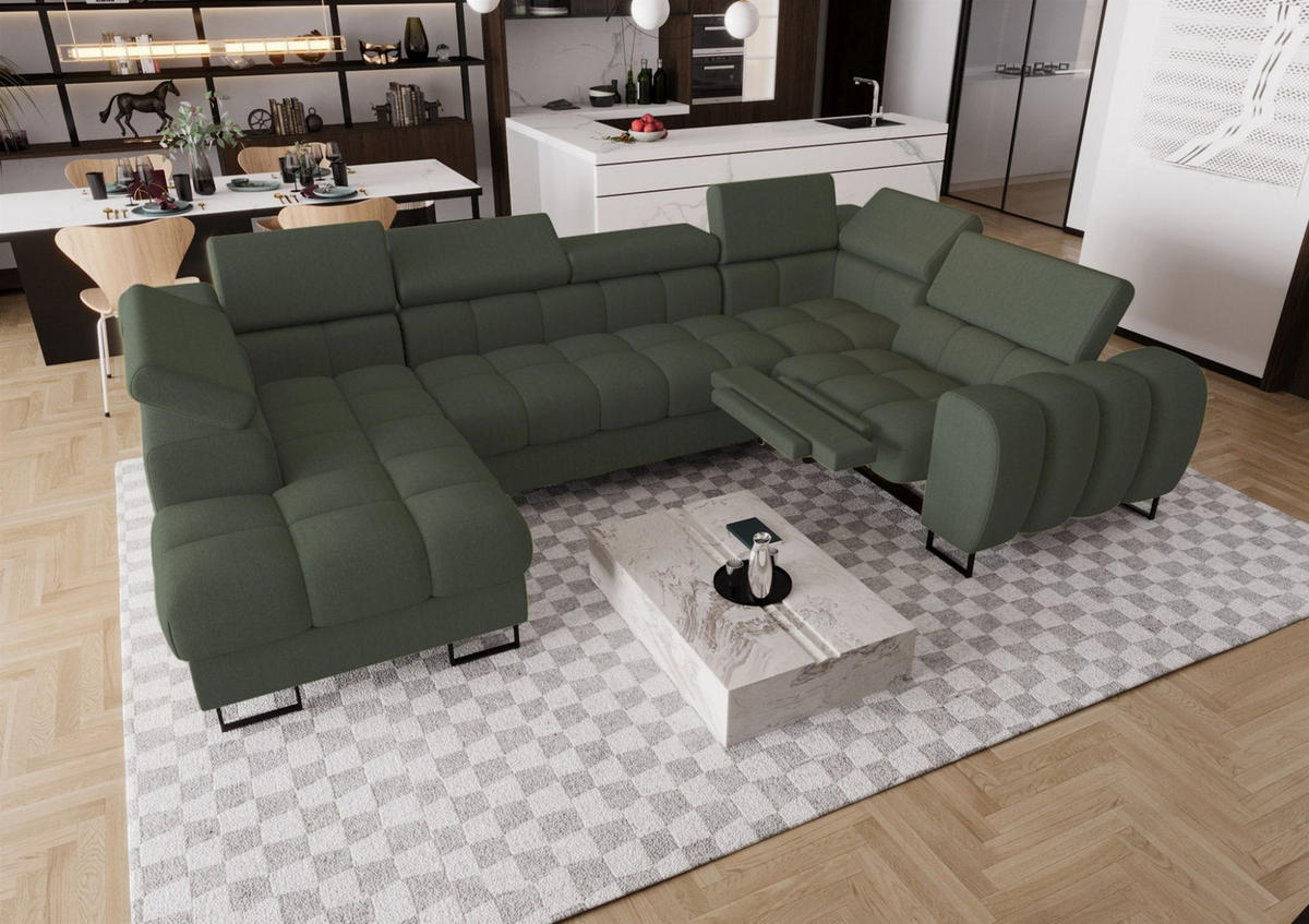 WOHNLANDSCHAFT Bastien Relax - Grün, Holzwerkstoff/Textil (198/95/350cm) - Fun Möbel