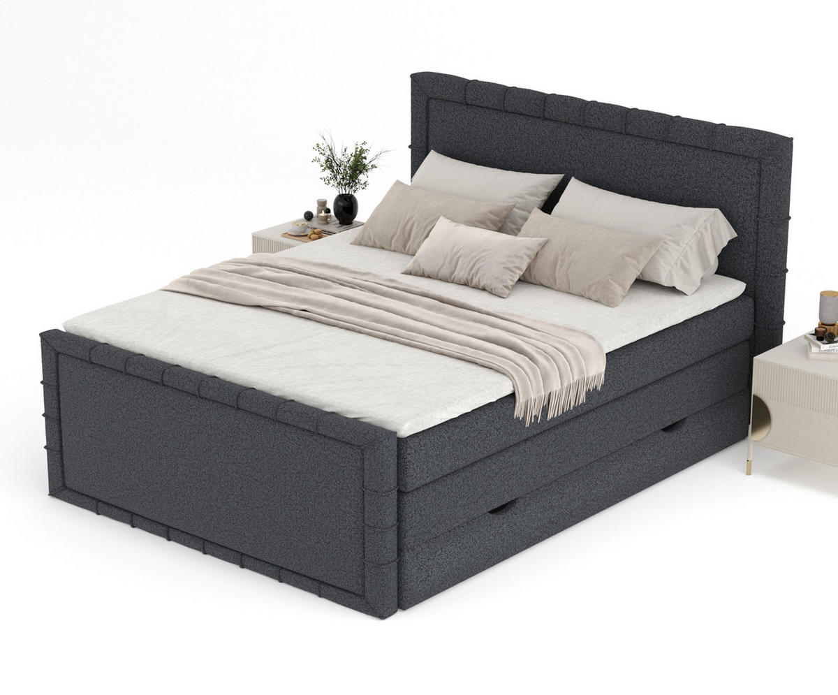BOXBETT Estelle Schwarz 200/200 cm im Webstoff - Schwarz, Holz/Holzwerkstoff (200/200cm) - Maison de Reve