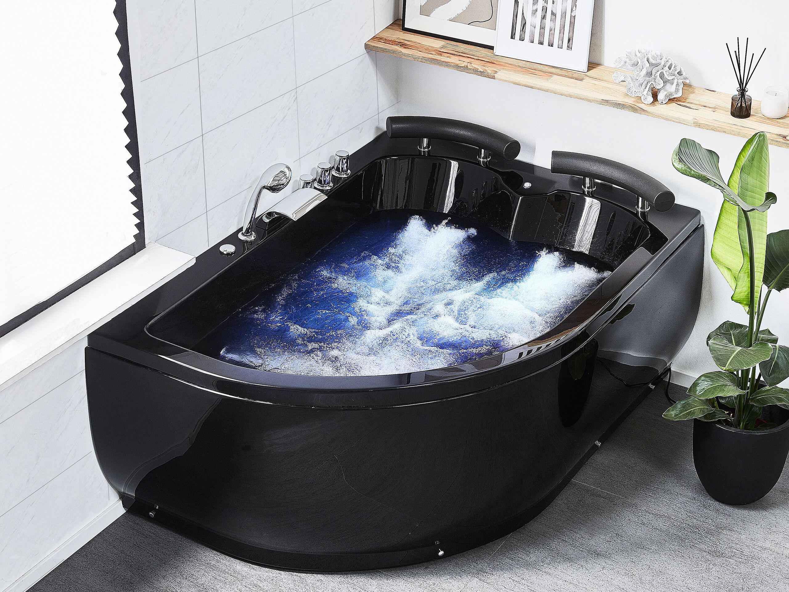 WHIRLPOOL-BADEWANNE mit LED 113x160x63 cm schwarz Paradiso - Schwarz, Kunststoff (113/63/160cm) - Beliani