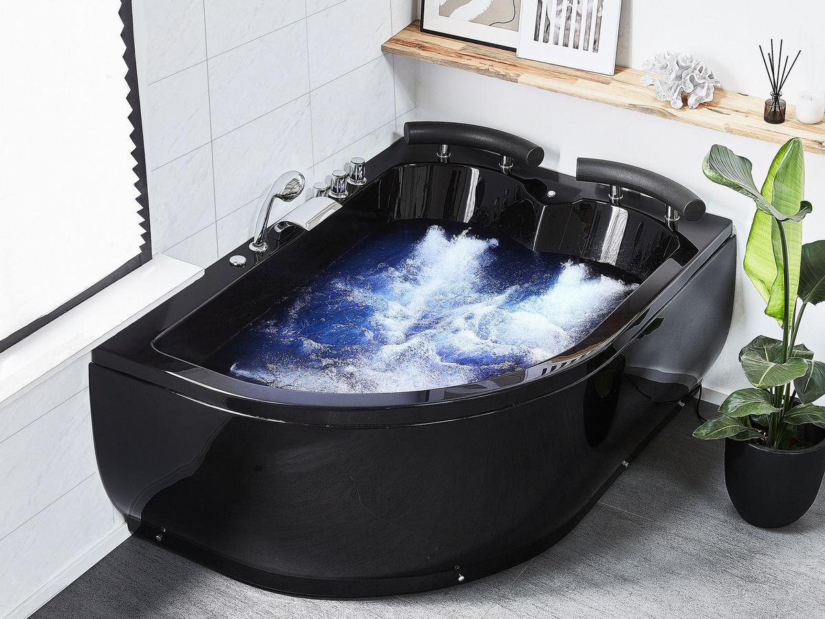 WHIRLPOOL-BADEWANNE mit LED 113x160x63 cm schwarz Paradiso - Schwarz, Kunststoff (113/63/160cm) - Beliani