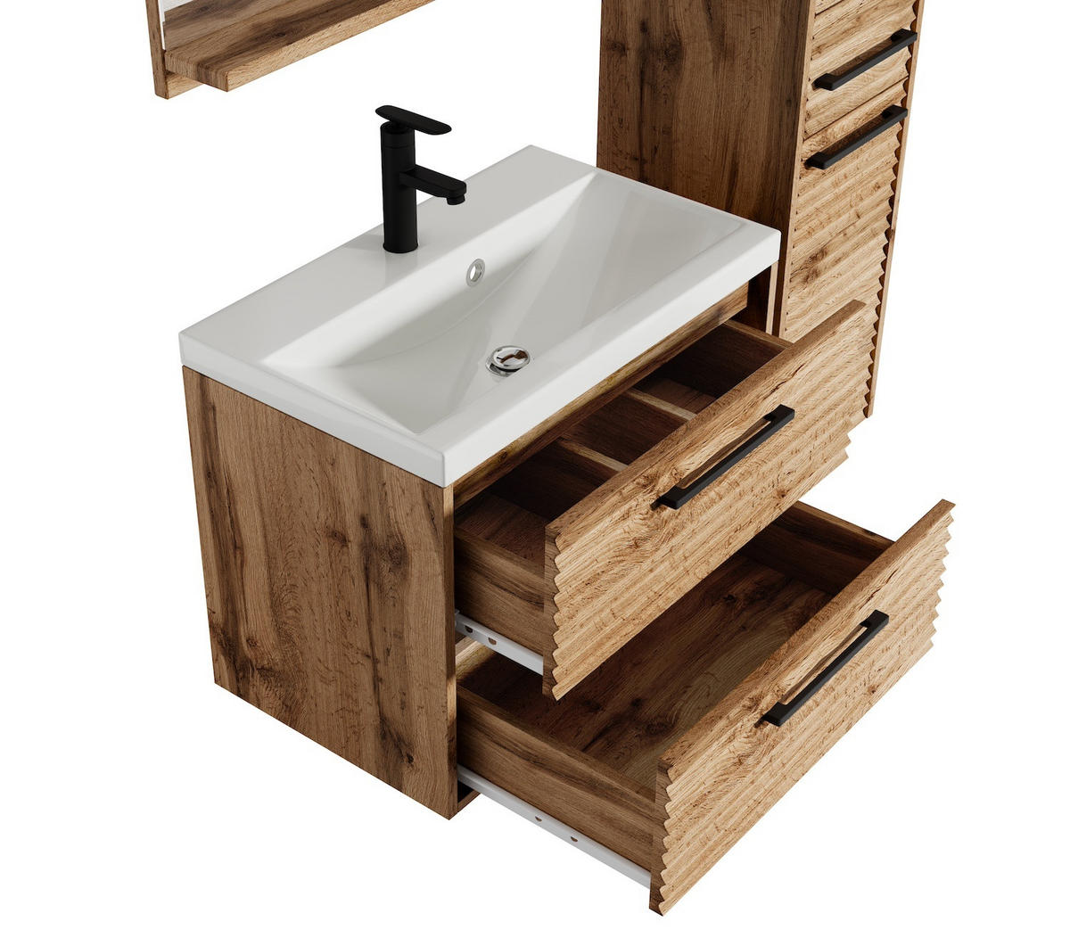 BADMÖBEL-SET Etna 4 Teile Eiche - 60 x 35 x 51 cm - Eichefarben, Holz (60/51/35cm) - Badplaats