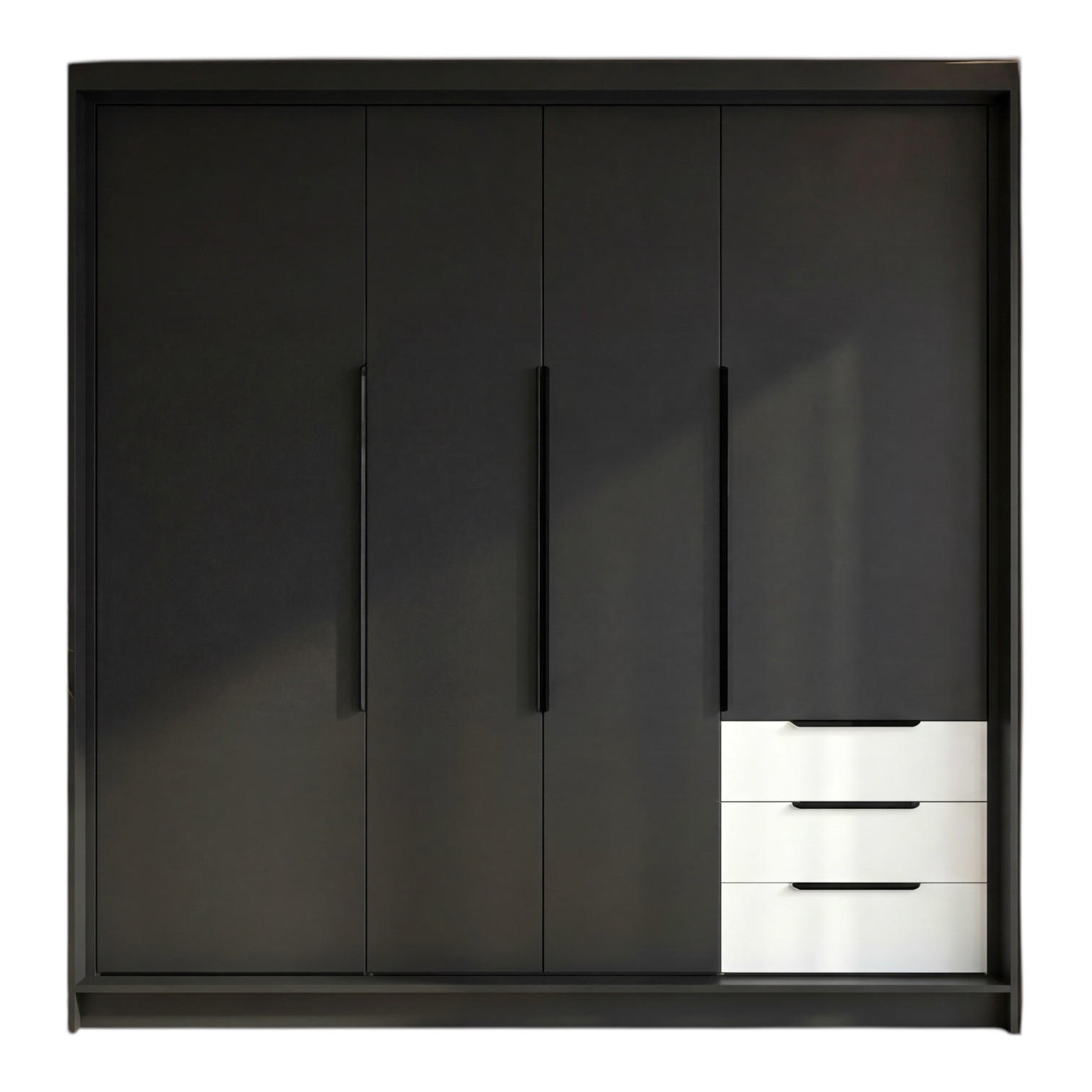 A&J MöbelLand Drehtürenschrank Schwarz, Schwarz, Weiß 200x215x59.5 cm