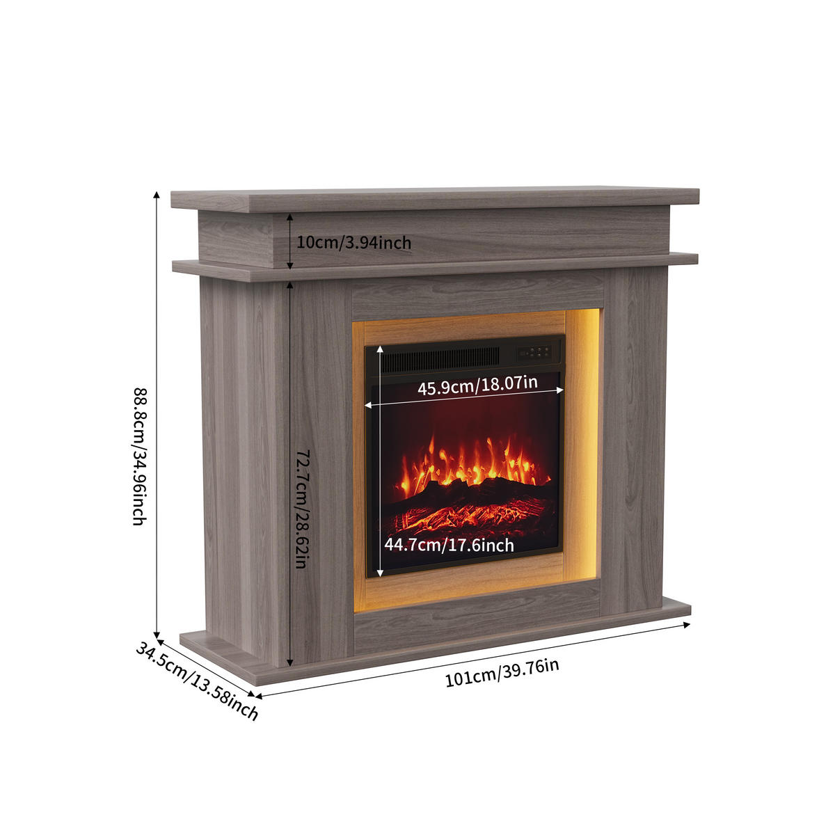ELEKTROKAMIN freistehend 3D Flamme LED Dekokamin Eiche - Eichefarben, Holz (34.5/88.8/101cm) - LEBENLANG