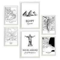 POSTER Set Mit 6 Drucke Von Südafrika Von Karten In Schwarz Weiß A3 & A4 Weißer Rahmen - Weiß, Papier (29/3cm) - Nacnic