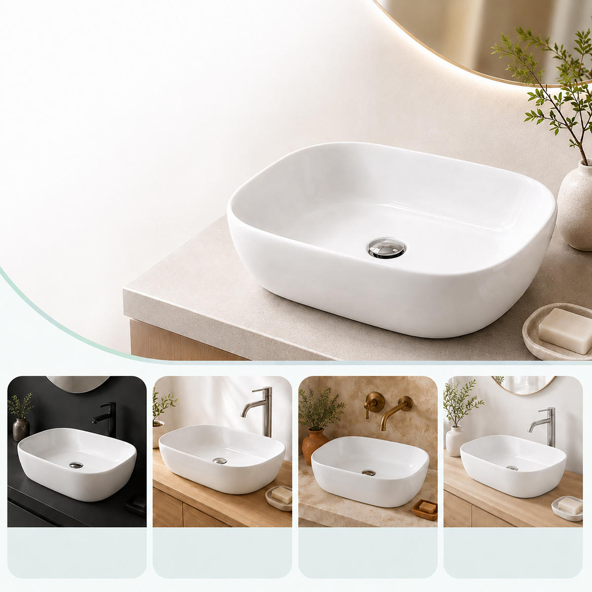 UMYVADLO Bílá keramika bez otvoru pro baterii - bílá, keramika (46/14/32cm) - Relaxdays