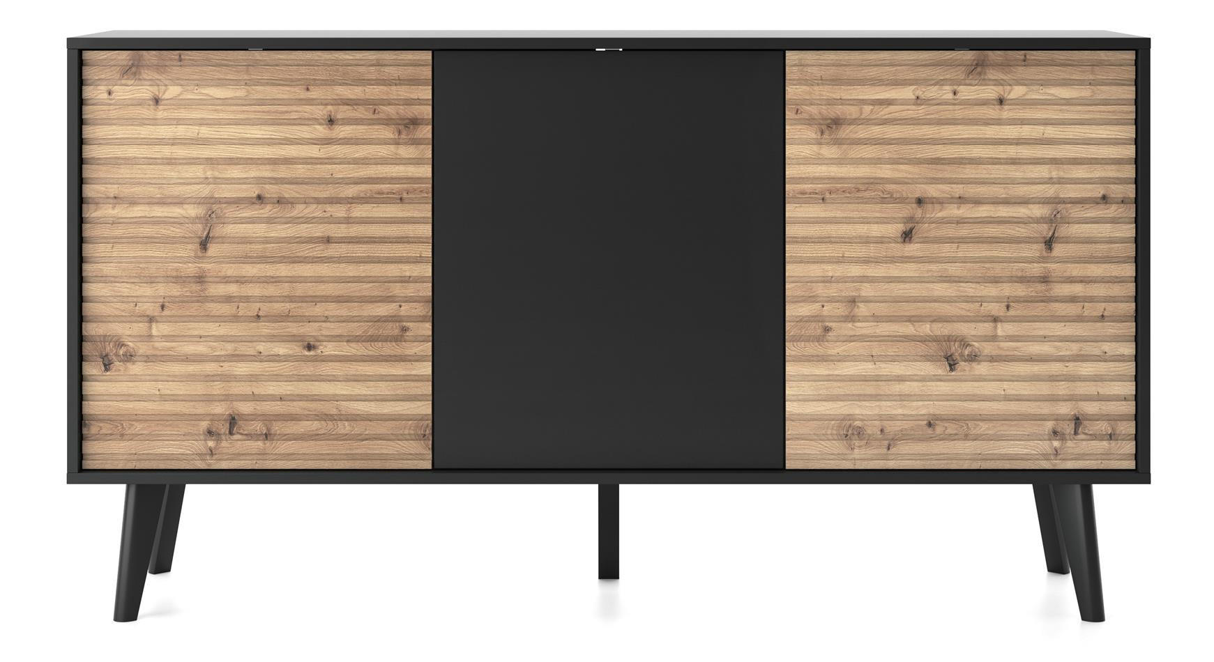 SIDEBOARD Willow Schwarz - Schwarz/Eiche Artisan, Holzwerkstoff (154/84/39cm) - Bettso