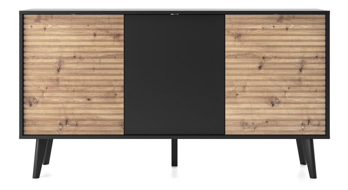 SIDEBOARD Willow Schwarz - Schwarz/Eiche Artisan, Holzwerkstoff (154/84/39cm) - Bettso