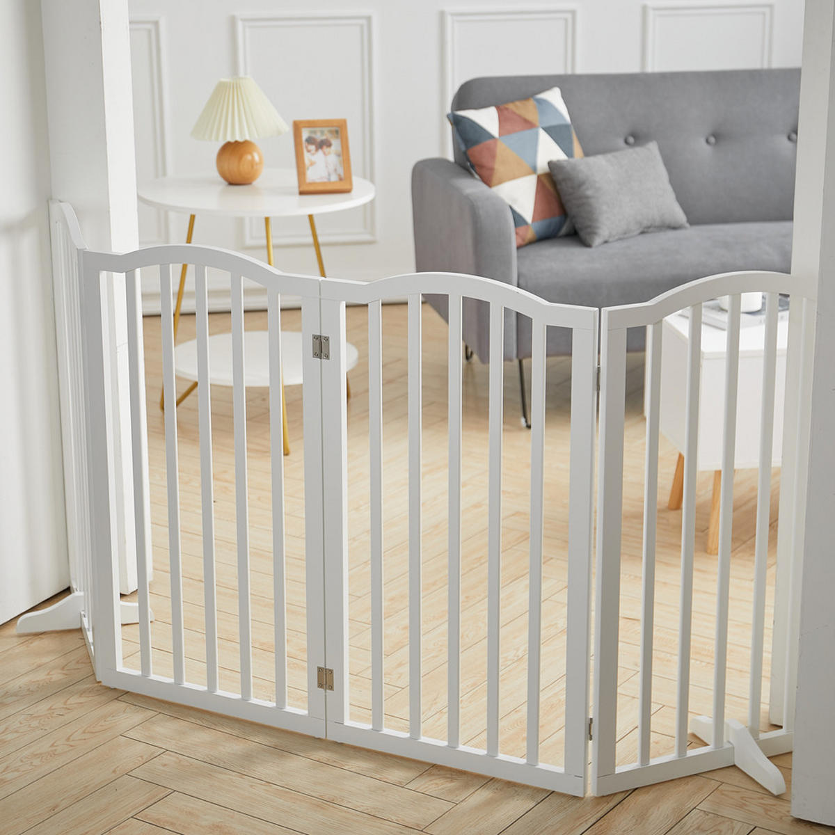 SCHUTZGITTER Gewölbt 4-Paneele Faltbar Freistehend MDF Weiß - Weiß, Holzwerkstoff (46/1.8cm) - Livingandhome