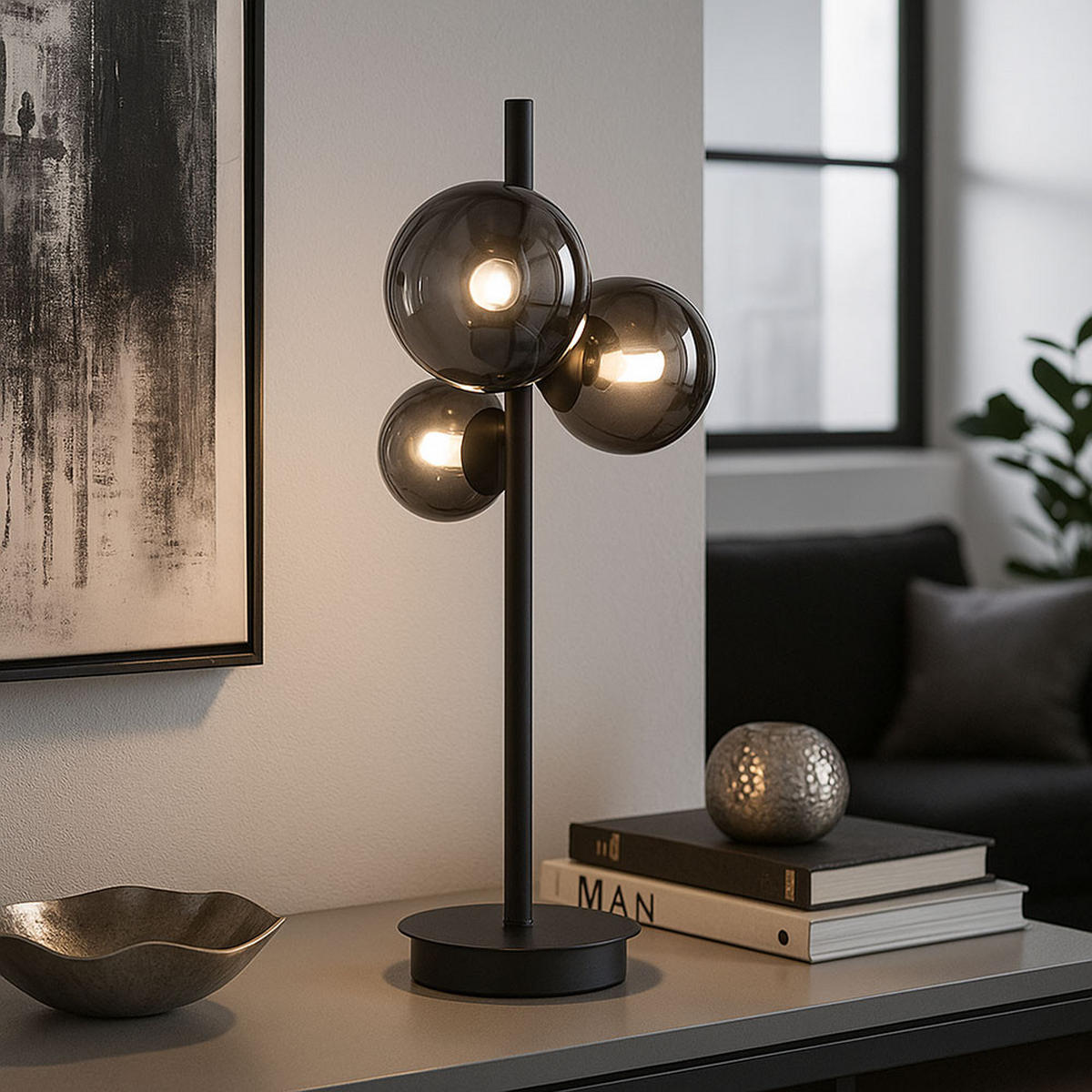 LED TISCHLEUCHTE Metall Schwarz Rauchglas - Schwarz, Glas (27.5/22/48cm)