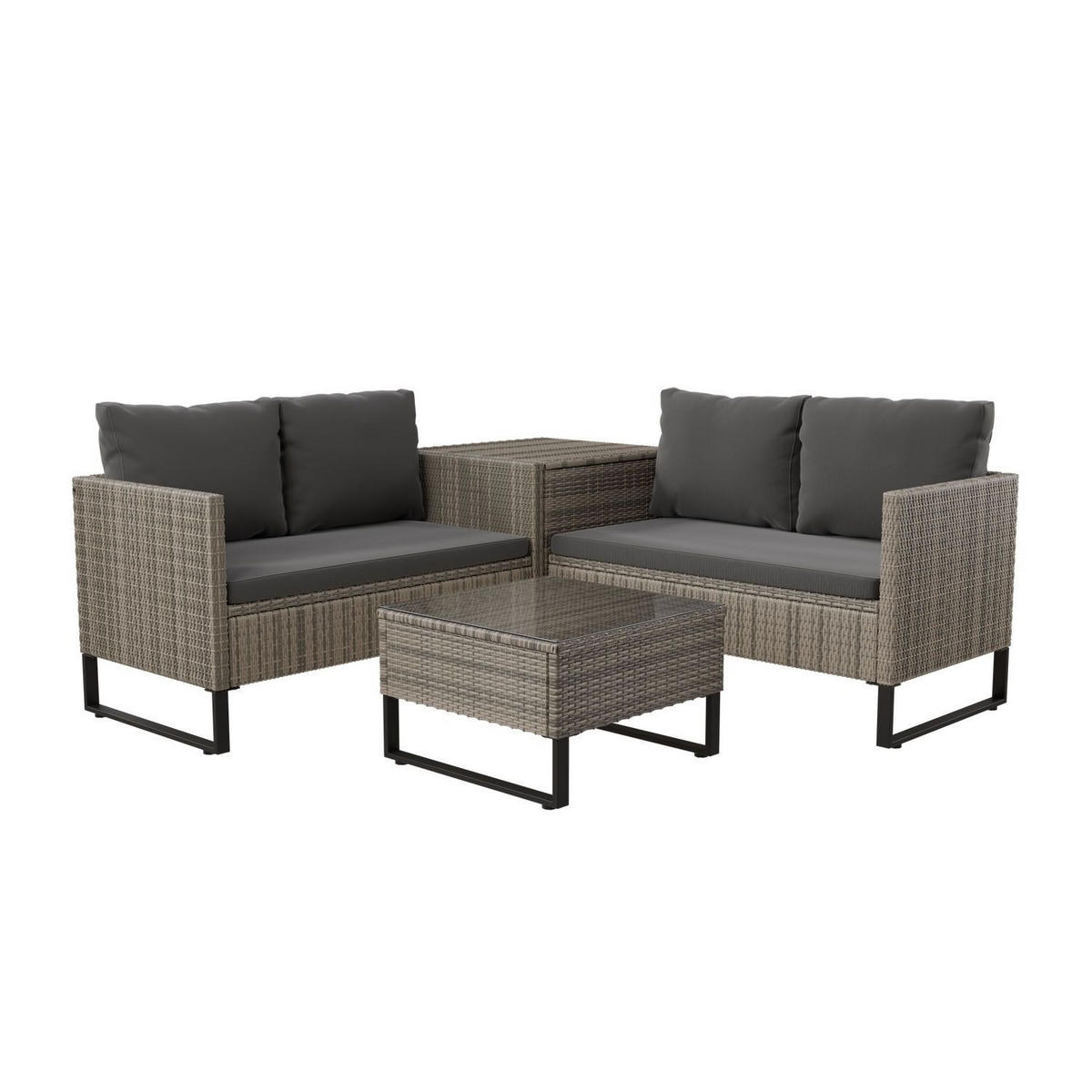 LOUNGEGARNITUR Santorini grau inkl. Abdeckung - Grau, Kunststoff/Metall - Juskys