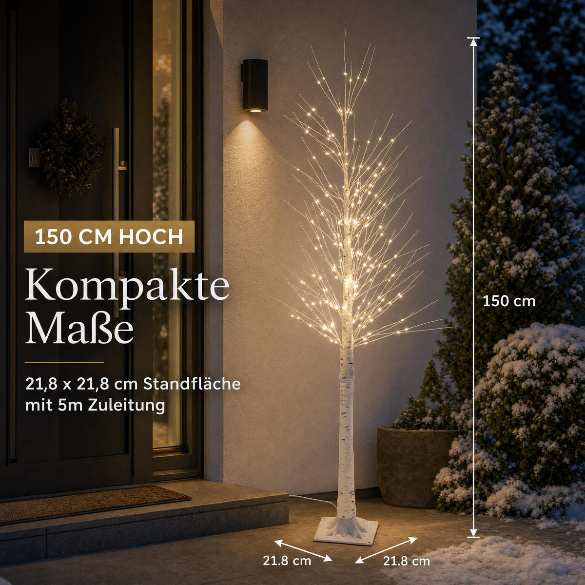LED-LICHTBAUM in Birkenoptik 150 cm, 240 neutralweiße LEDs, Timer, IP44 für innen & außen - Weiß, Kunststoff (21.8/21.8/150cm) - Northpoint