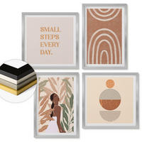 WANDBILDER 4er Set - 50x50 cm & 40x60 cm Silberner Rahmen - Stilvolle Pflanzenmuster und Geometrie - Silberfarben, Kunststoff (50/50cm) - ArtPrintCave
