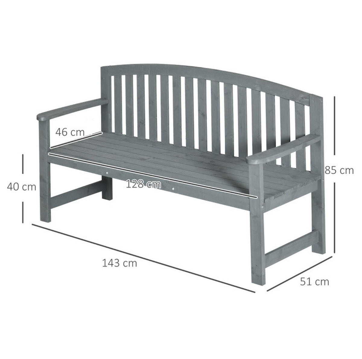 ZAHRADNÍ lavice z jedlového dřeva 143x51x85 cm šedá s ergonomickým opěradlem a voděodolnou úpravou - šedá, kompozitní dřevo (143/85/51cm) - Modfu