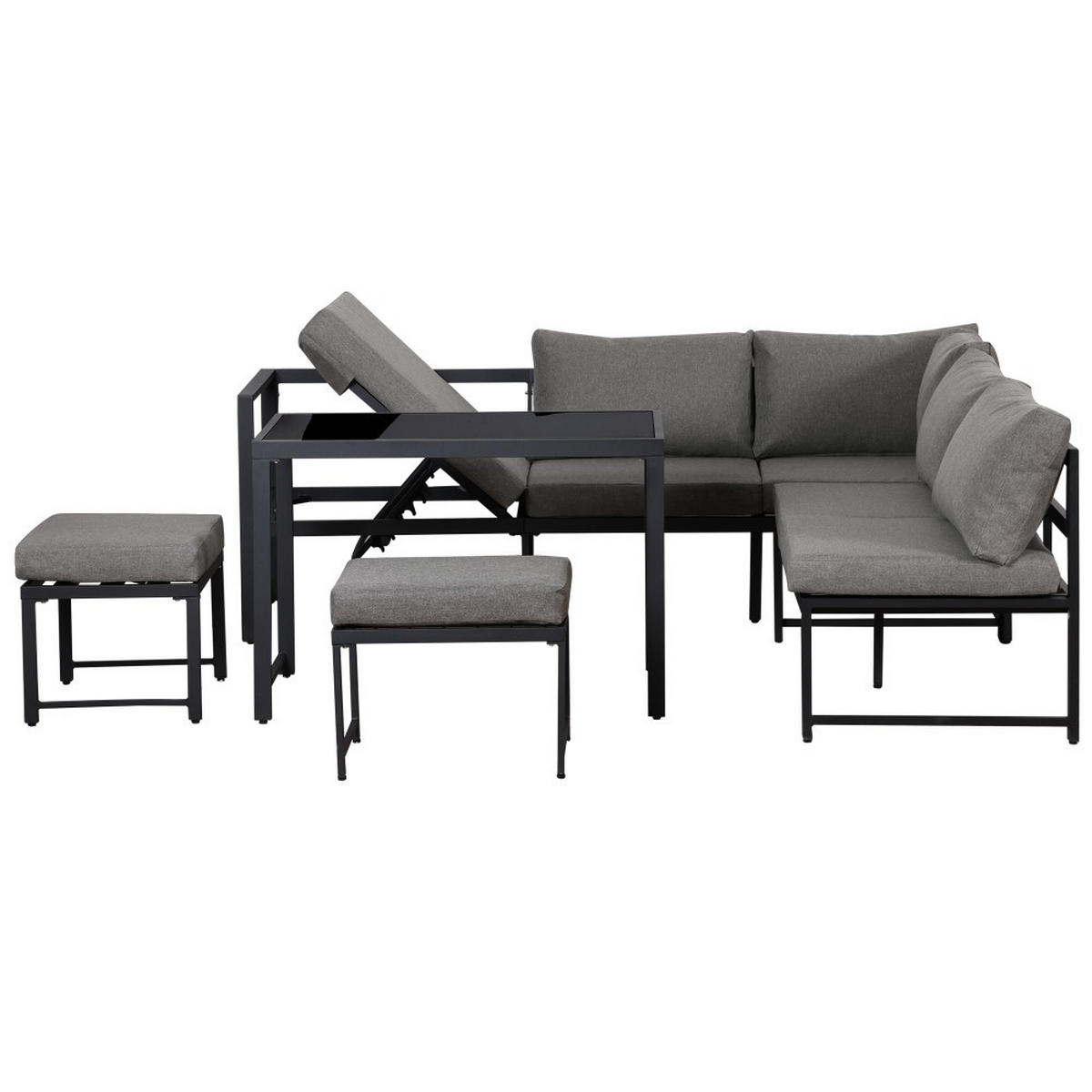 GARTENLOUNGE-SET mit Liegefunktion, Grau - Grau, Metall - KOMHTOM
