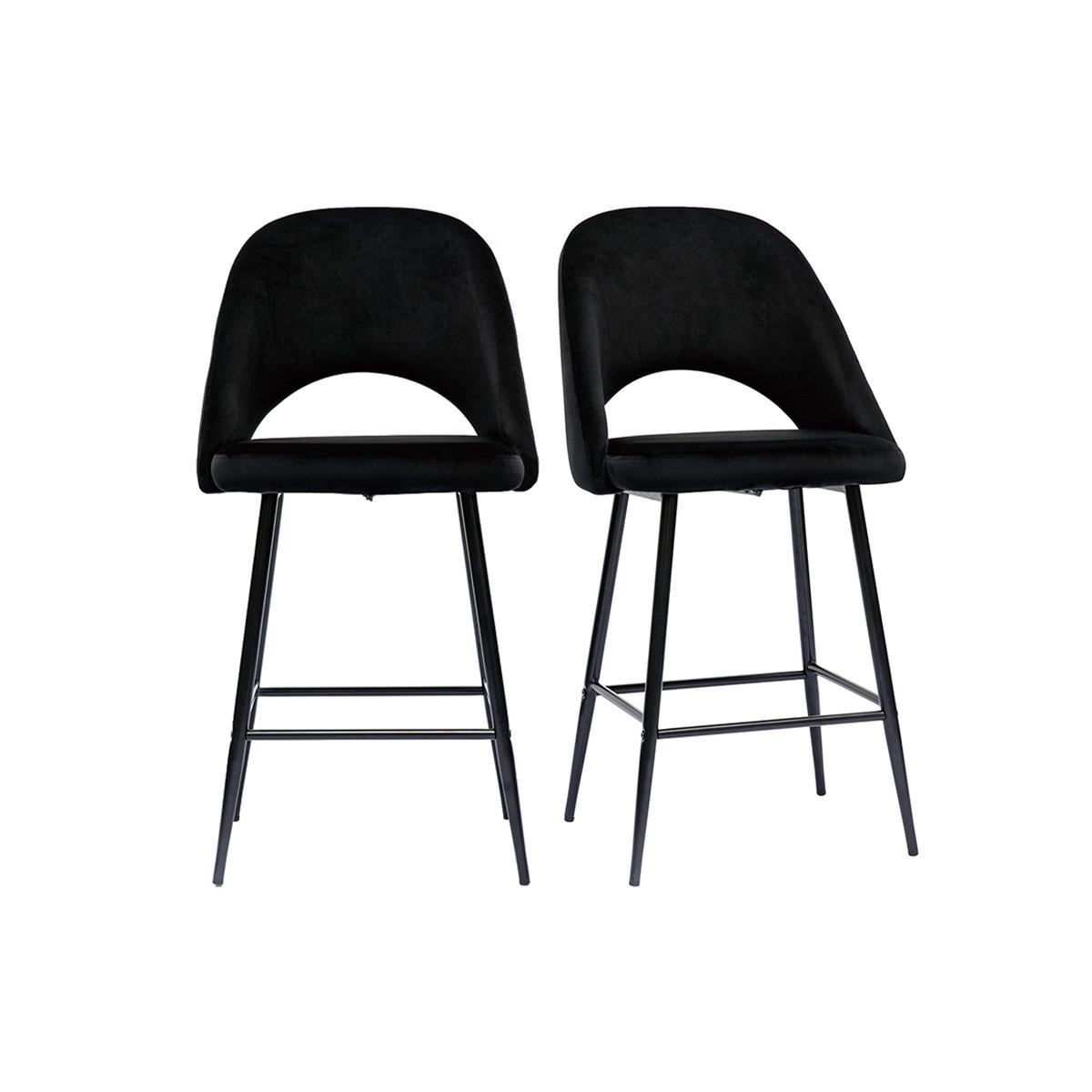 BARHOCKER Samt Schwarz Metall H65 cm 2er-Set COSETTE - Schwarz, Textil (54/103.5/51.5cm) - Miliboo
