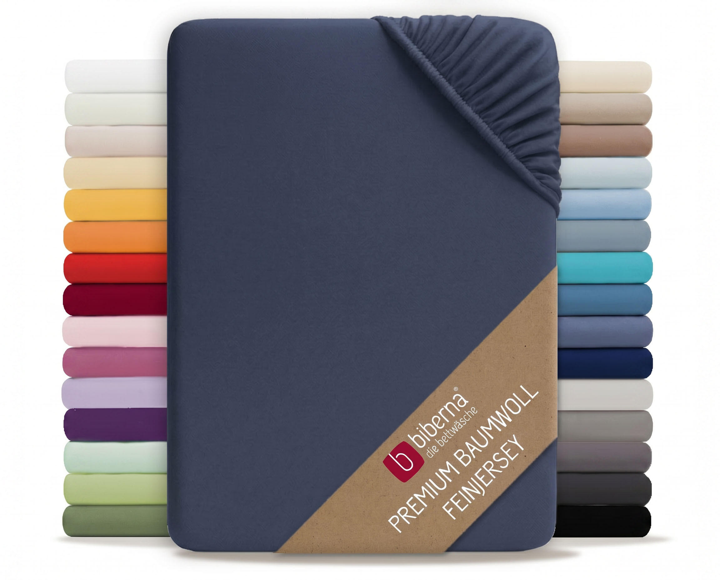 SPANNBETTTUCH Premium Jersey marine, 180x200 cm - 200x200 cm - Dunkelblau, Textil (200/200cm) - biberna