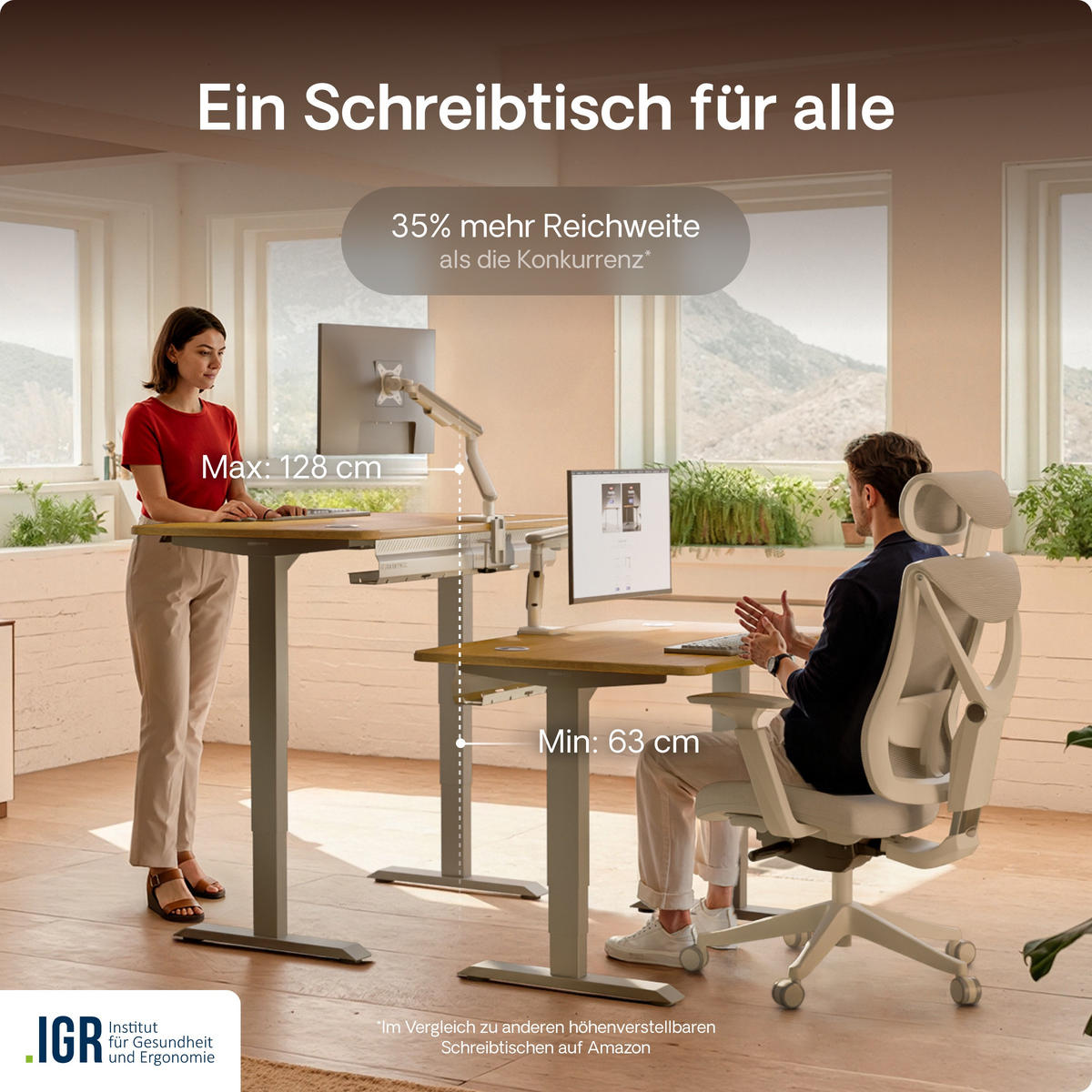 SCHREIBTISCH Elektrisch Höhenverstellbarer HomePro 200x80cm Grau/Massive Eiche mit Memory-Funktion, Anti-Kollisions Technologie - Eichefarben/Grau, Holz (80/200/63.5cm) - Desktronic