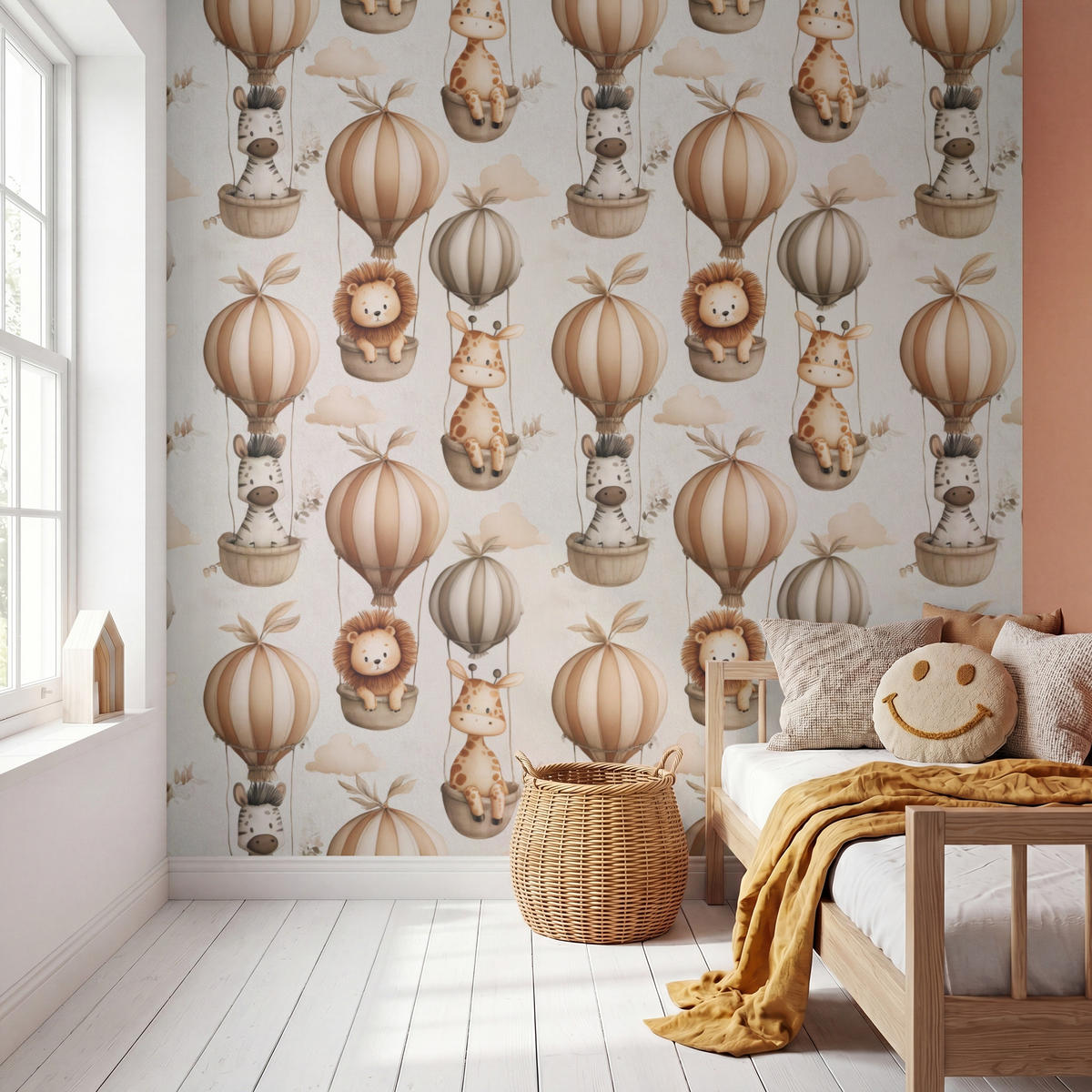 KINDERTAPETE - Safari - Heißluftballons - Taupe - 260x240 cm - Beige, Papier (260/240cm) - OnlyWow