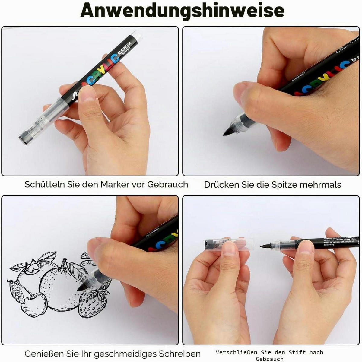 ACRYLSTIFTE 12-teiliges Set Weiß Schwarz - Multicolor, Kunststoff (1/1/13.8cm)