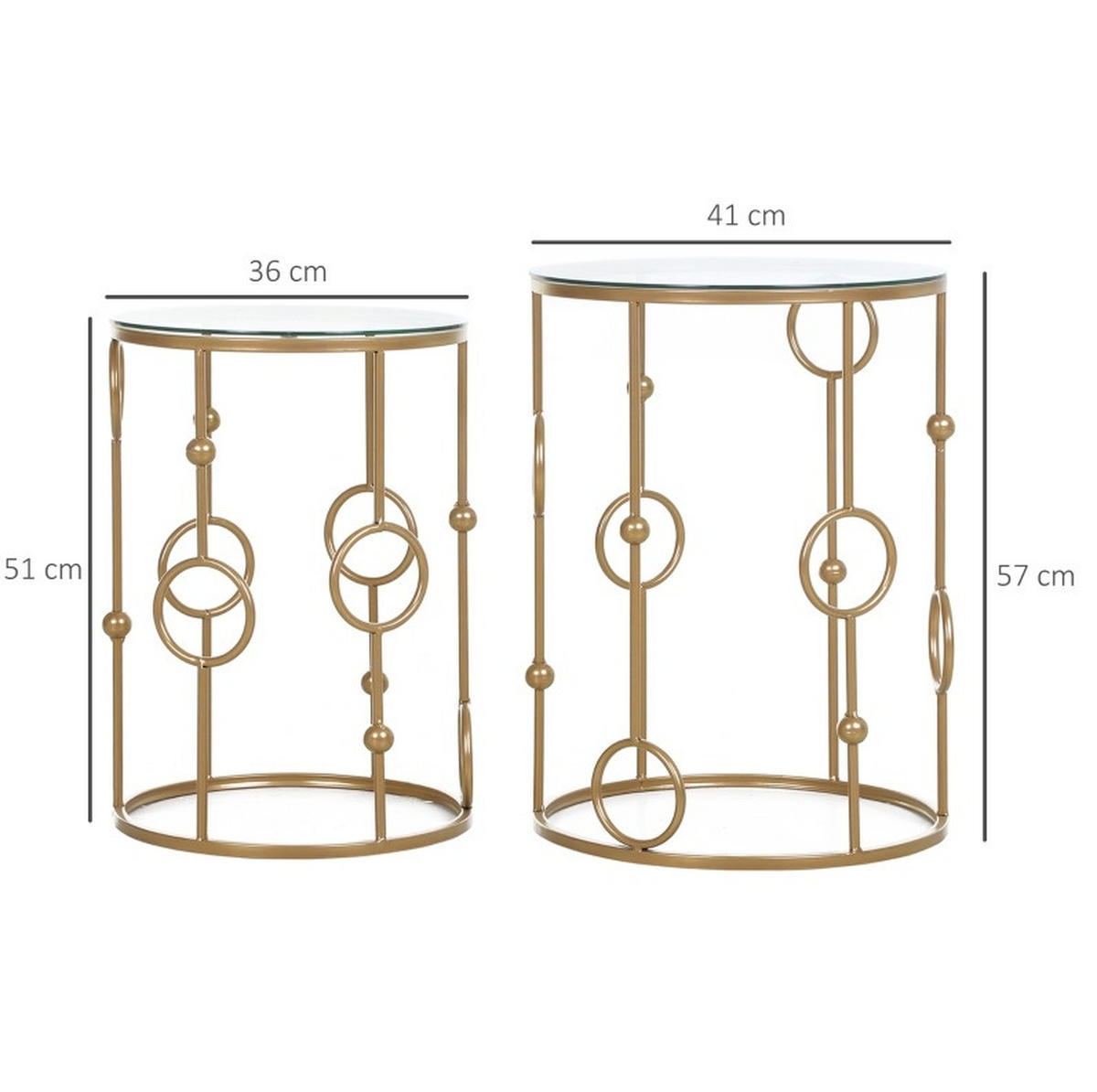 BEISTELLTISCH 2er-Set 41/57 cm in Gold mit Glasplatte und Nesting-Funktion - Goldfarben, Metall (41/41/57cm) - Flora Grace