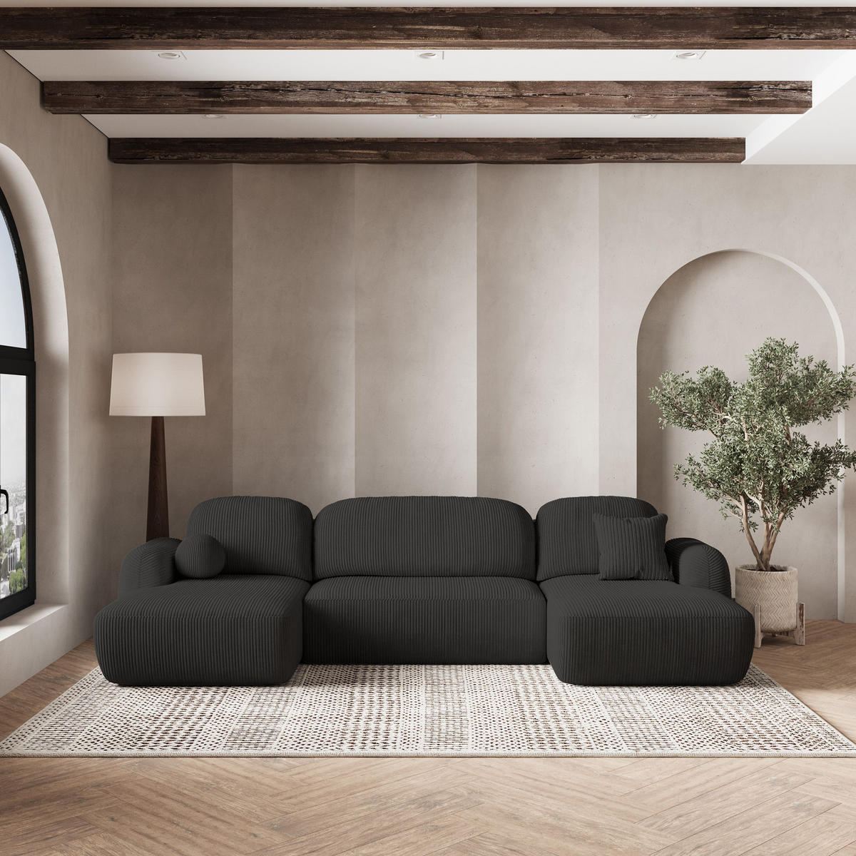 ROHOVÁ SEDAČKA SAVONA černá - černá, dřevo/textil (320/148cm) - MASSENO