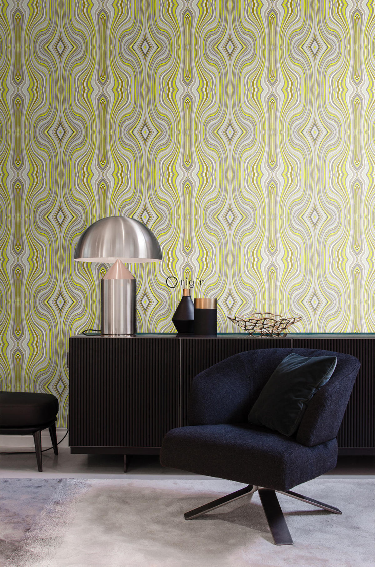 TAPETE grafische Linien 53 cm x 10.05 m - Gelb, Papier (53/1000cm) - Origin Wallcoverings