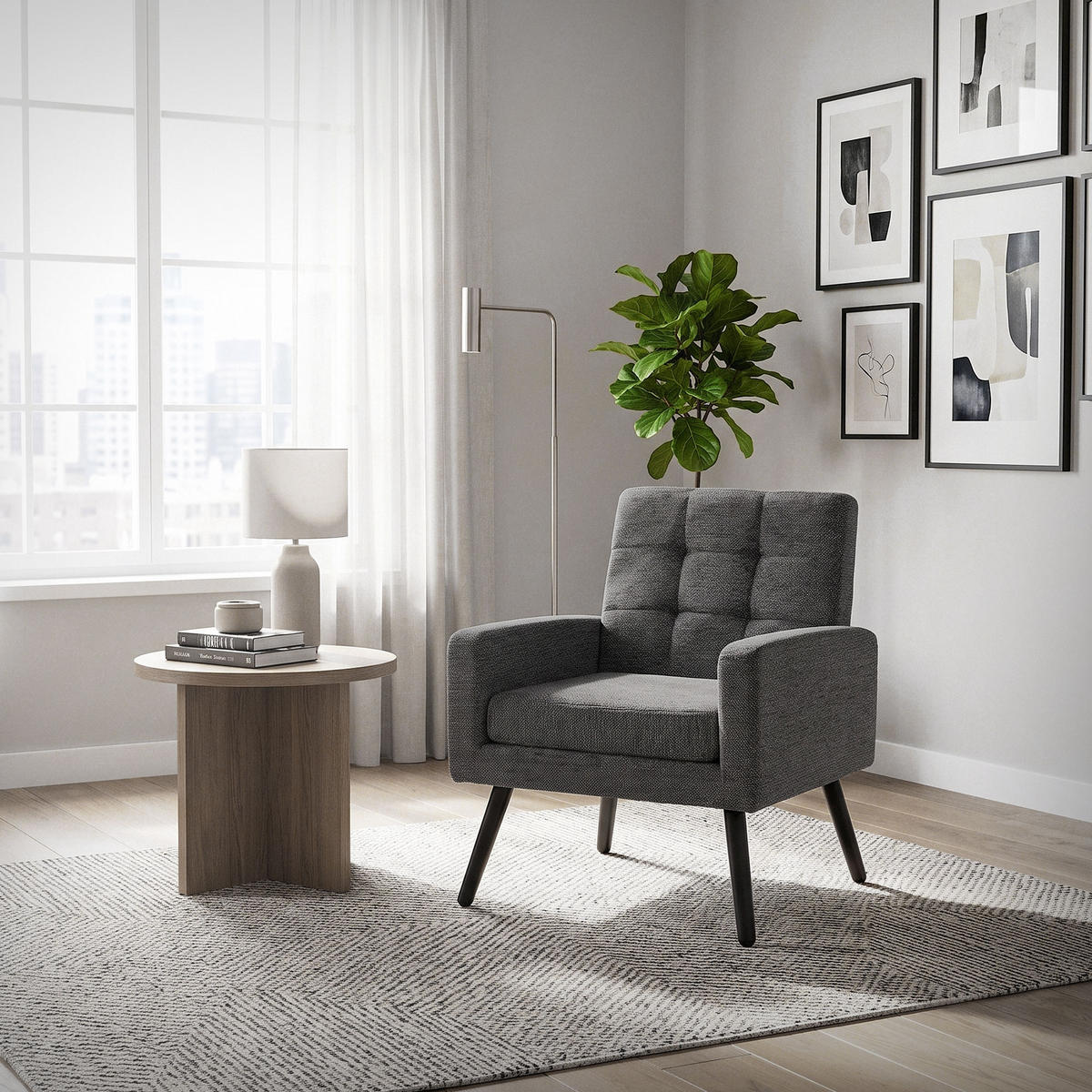 SESSEL mit Stahlbeinen und Webstruktur Relaxsessel 66,5x80x63,5 cm Anthrazit - Anthrazit/Schwarz, Textil/Metall (66.5/80/63.5cm) - ML-DESIGN