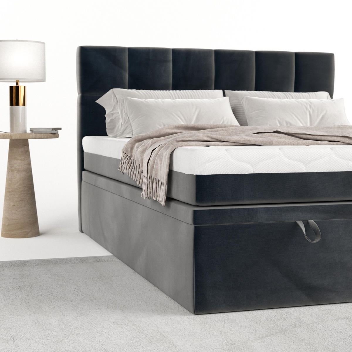 BOXBETT Elano 200/200 cm Anthrazit im Paros Stoff - Anthrazit/Schwarz, Holz/Holzwerkstoff (200/200cm) - AltaBeds