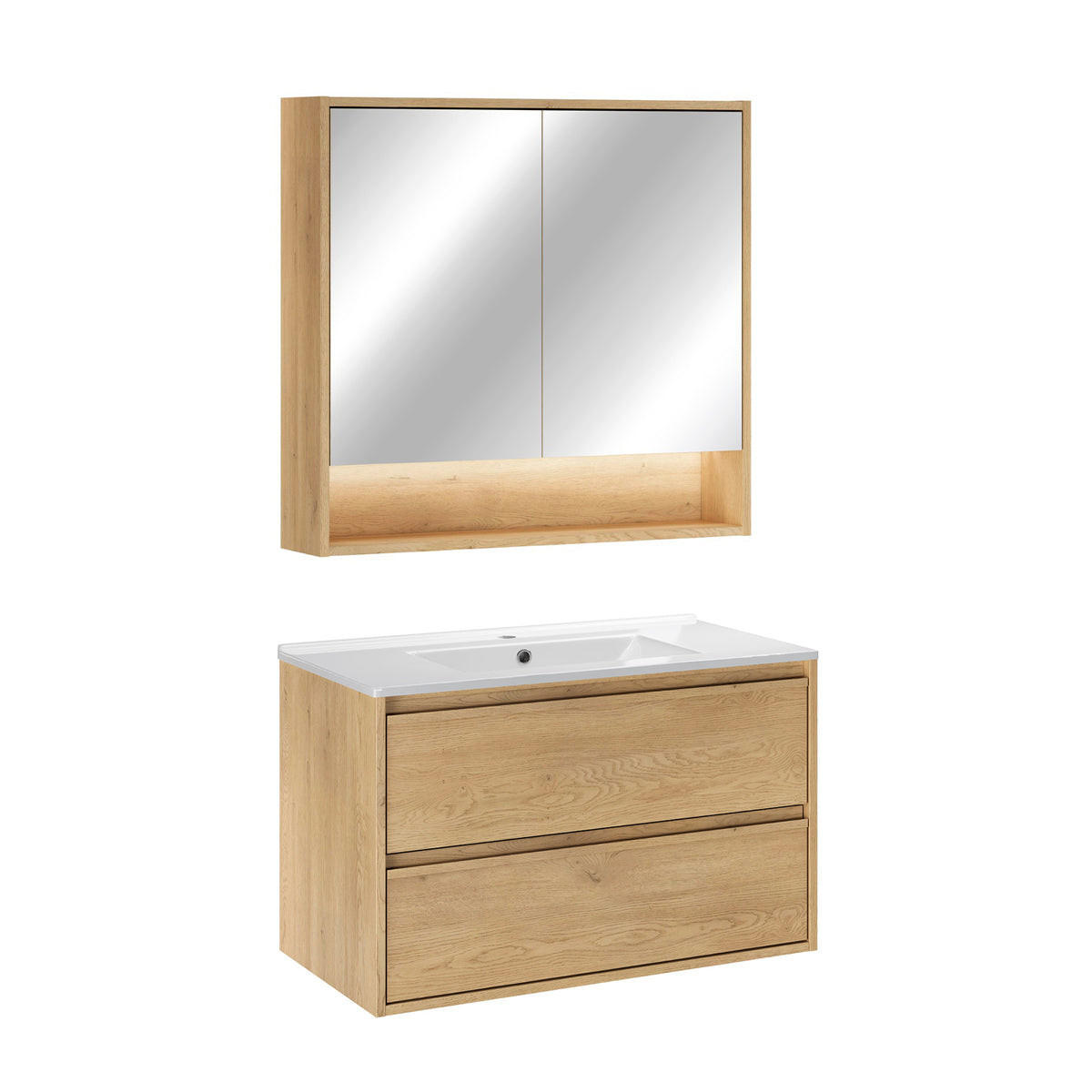 BADMÖBEL 81cm Edmé 2er-Set Holz - Braun, Holzwerkstoff (81/52/46cm) - Petits-meubles